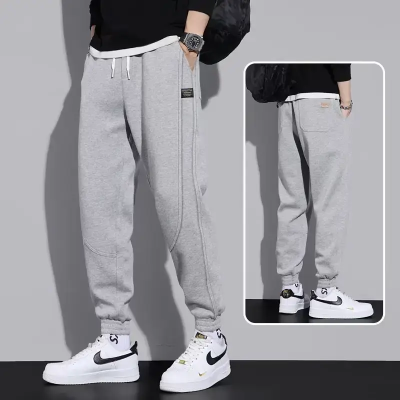 Men Grey Fleece Lined Ankle Tied Harem Pants - Image 2