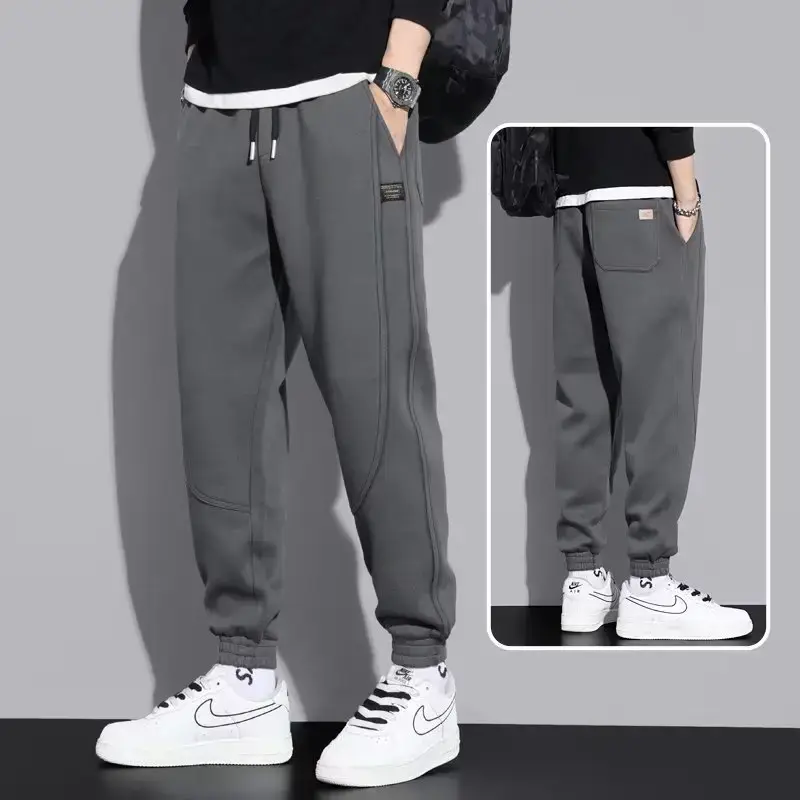 Men Grey Fleece Lined Ankle Tied Harem Pants - Image 3