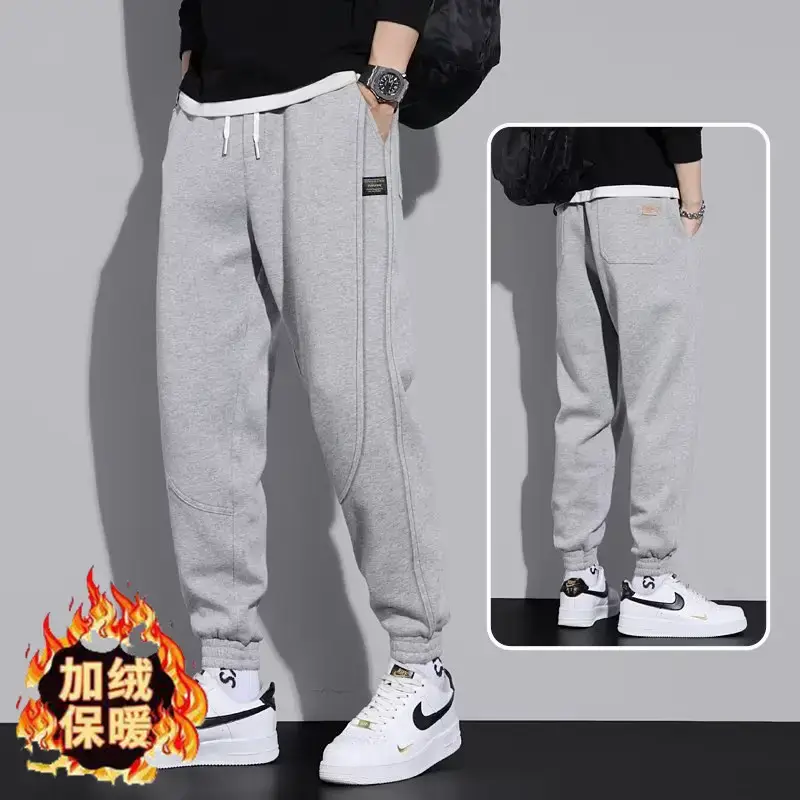 Men Grey Fleece Lined Ankle Tied Harem Pants - Image 6