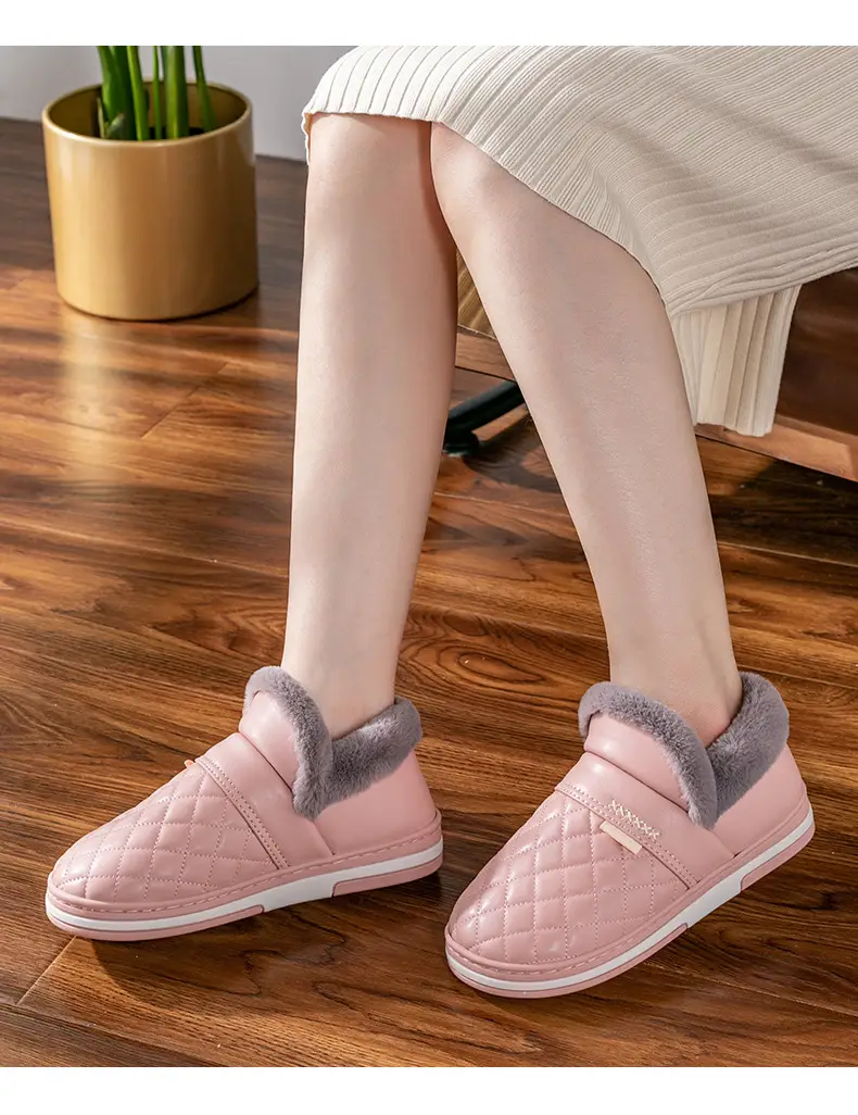 Waterproof Cotton Slippers Women's Winter Home Thickened Warm Non-slip Men's Winter Leather Cotton Shoes for the Elderly — feature 13