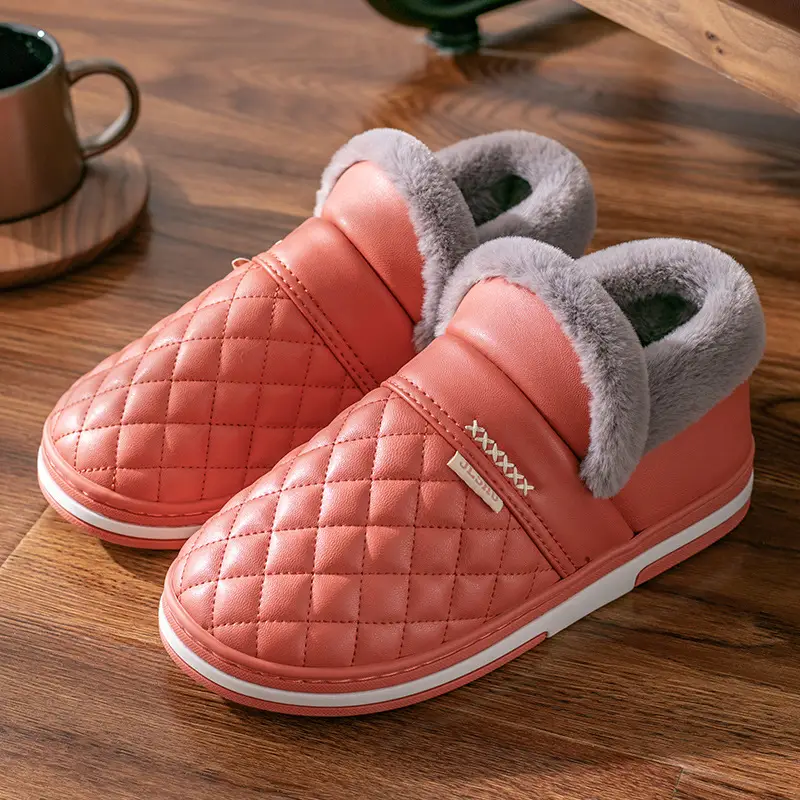 Waterproof Cotton Slippers Women's Winter Home Thickened Warm Non-slip Men's Winter Leather Cotton Shoes for the Elderly - Image 3