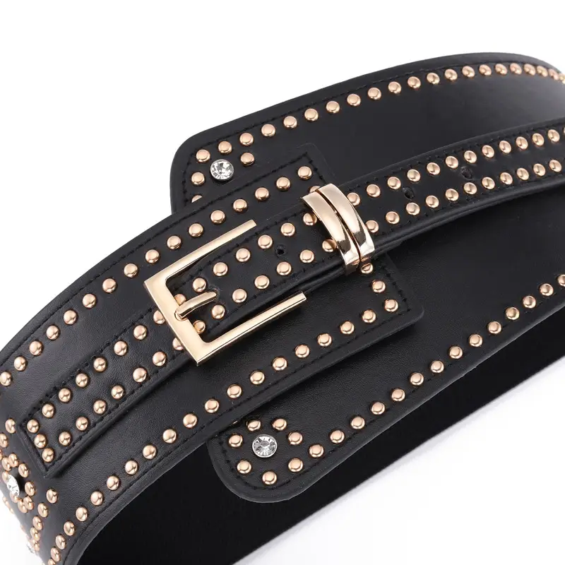 Elastic Waist Belt with Diamond Rivets Black Red White - Image 6