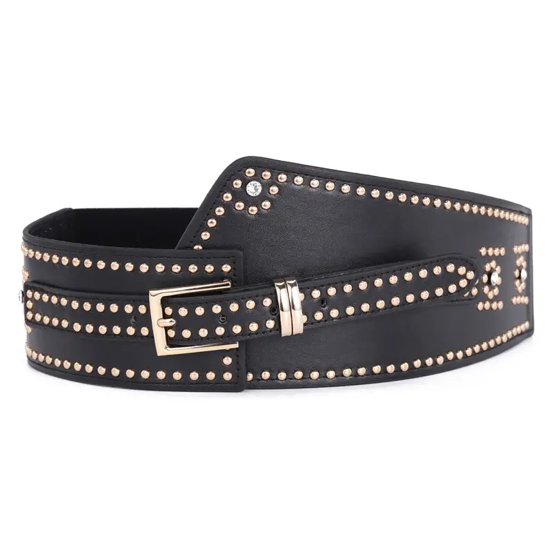 Elastic Waist Belt with Diamond Rivets Black Red White