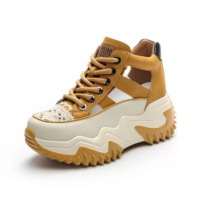 New Lace-Up Thick-Soled Heightening Daddy Shoes for Women 2025 Summer Versatile Fashion Contrasting Color Cut Out Breathable Sports Shoes for Women - Image 8