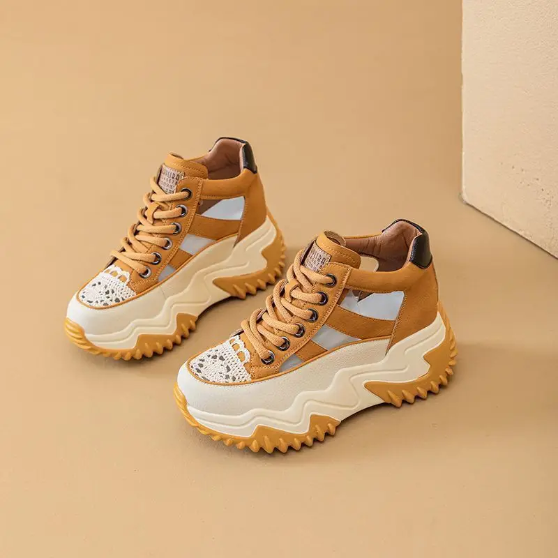 New Lace-Up Thick-Soled Heightening Daddy Shoes for Women 2025 Summer Versatile Fashion Contrasting Color Cut Out Breathable Sports Shoes for Women — feature 11