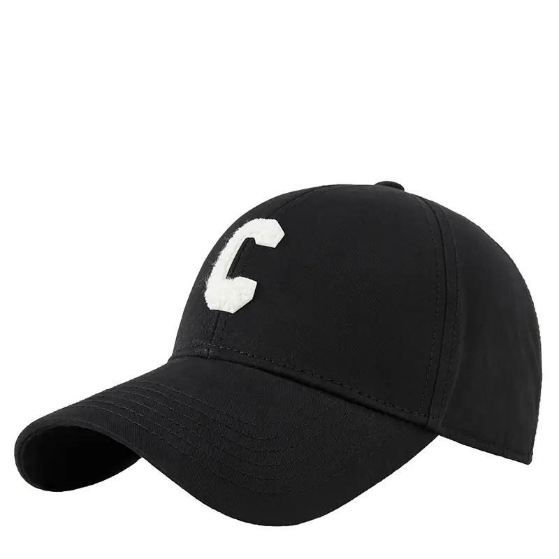 Women's Black Letter Cap with White Embroidery