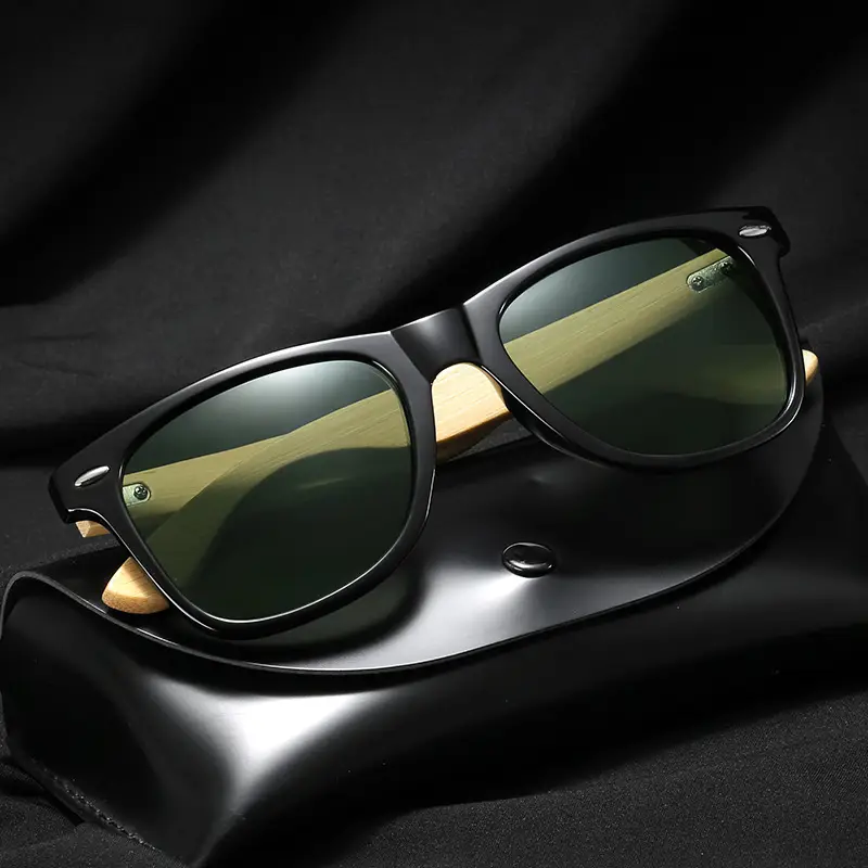 Bamboo Leg Sunglasses Blue Laser Black Frame - Image 14