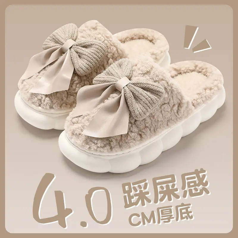 Women's Winter Home Cotton Slippers with Cute Bow, Plush and Warm, Cute Furry Slippers for Winter, Wholesale - Image 9