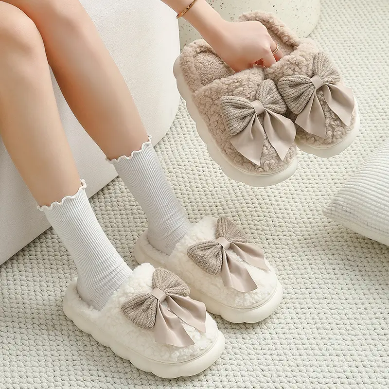 Women's Winter Home Cotton Slippers with Cute Bow, Plush and Warm, Cute Furry Slippers for Winter, Wholesale - Image 11