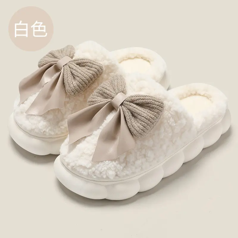 Women's Winter Home Cotton Slippers with Cute Bow, Plush and Warm, Cute Furry Slippers for Winter, Wholesale - Image 2
