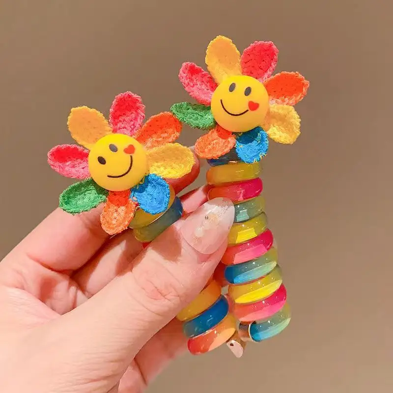 Children's Rainbow Hair Band with Pink Bow High Ponytail