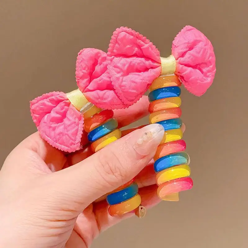 Children's Rainbow Hair Band with Pink Bow High Ponytail