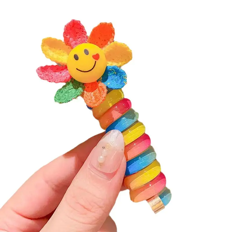 Children's Rainbow Hair Band with Pink Bow High Ponytail