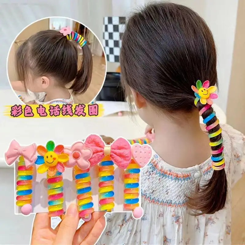 Children's Rainbow Hair Band with Pink Bow High Ponytail — feature 1