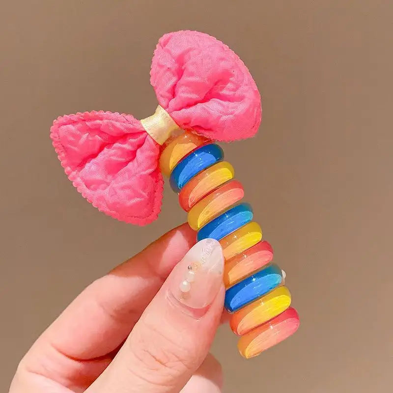 Children's Rainbow Hair Band with Pink Bow High Ponytail — feature 10