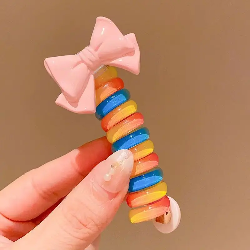 Children's Rainbow Hair Band with Pink Bow High Ponytail