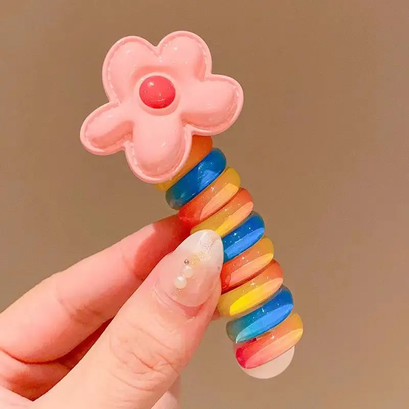 Children's Rainbow Hair Band with Pink Bow High Ponytail