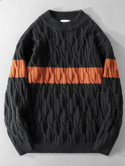 Men's White Cable Knit Pullover Sweater Retro Loose All-match - Image 6