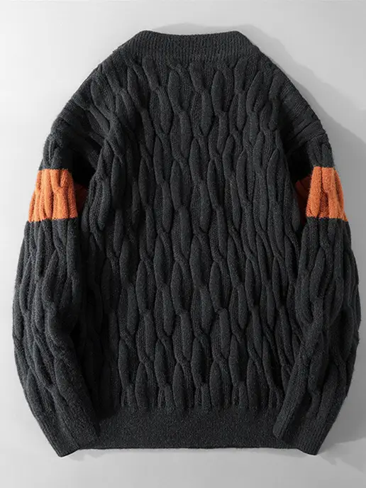 Men's White Cable Knit Pullover Sweater Retro Loose All-match — feature 4