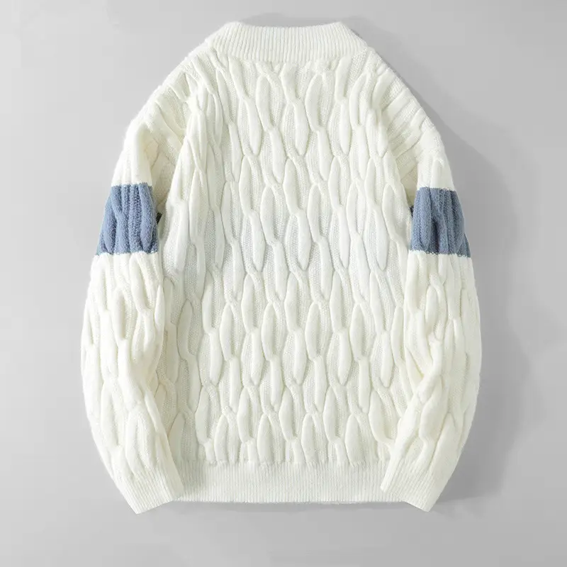 Men's White Cable Knit Pullover Sweater Retro Loose All-match — feature 6
