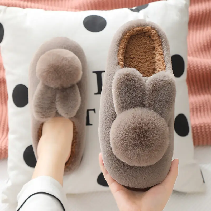 Cotton Slippers for Women Winter Thick-Soled Non-Slip Stereo Plush Warm Home Indoor Couple Cute Outer Wear Bag Heel Confinement Shoes