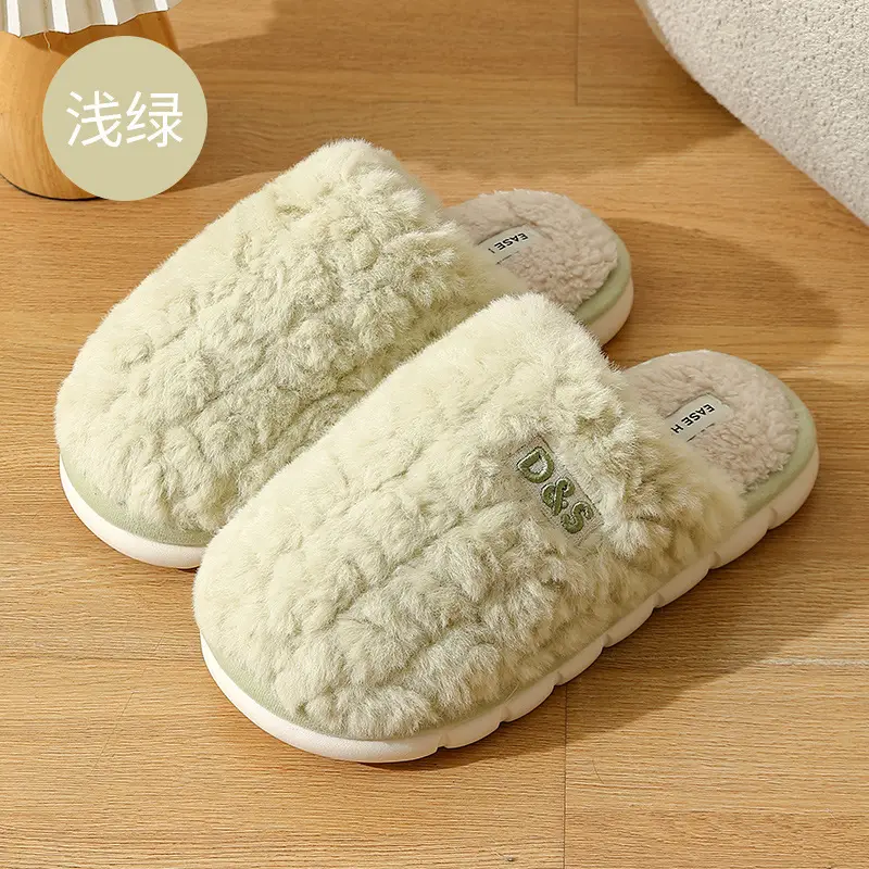 Plush Cotton Slippers for Women, Thick-Soled, Non-Slip, Warm, Breathable Cotton Slippers for Couples, Winter Home Use, Autumn and Winter Wholesale