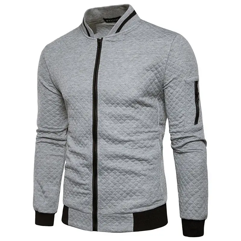 Men's Maroon Zipper Cardigan with Stand Collar — feature 2