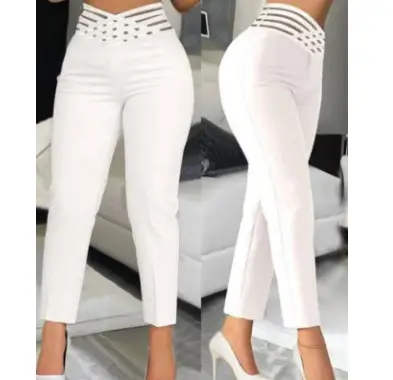 2023 Women's Black Ribbon Belted Hollow Waist Casual Pants — feature 2