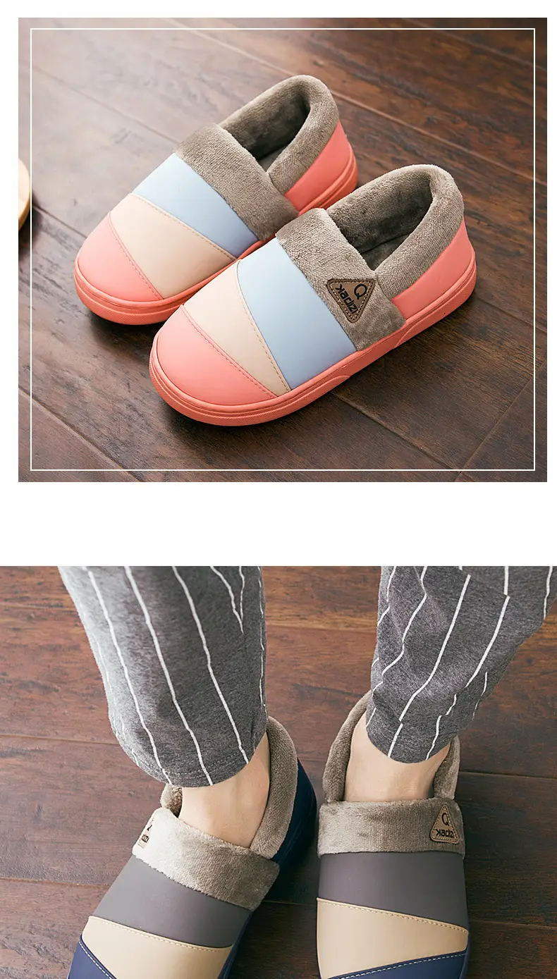 Waterproof cotton slippers men's winter non-slip indoor home warm thick bottom bag heel winter plus size cotton shoes men's — feature 18