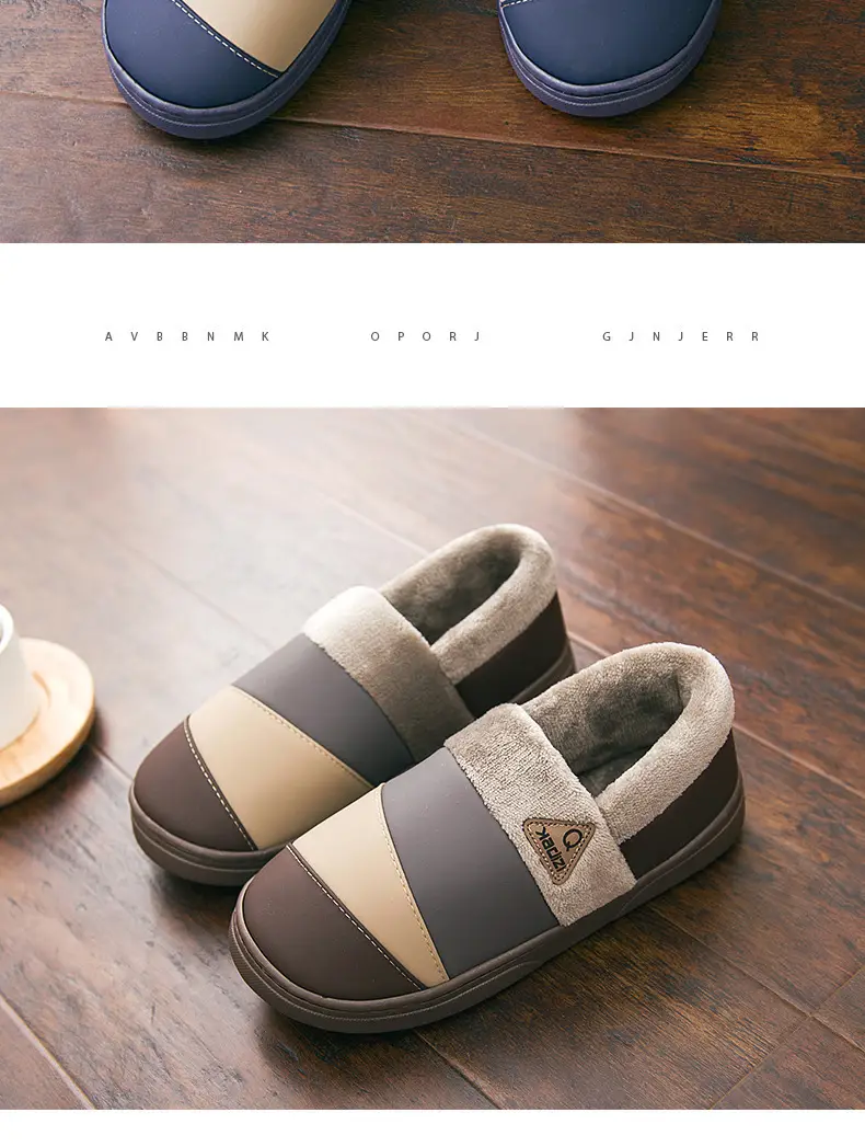 Waterproof cotton slippers men's winter non-slip indoor home warm thick bottom bag heel winter plus size cotton shoes men's — feature 19