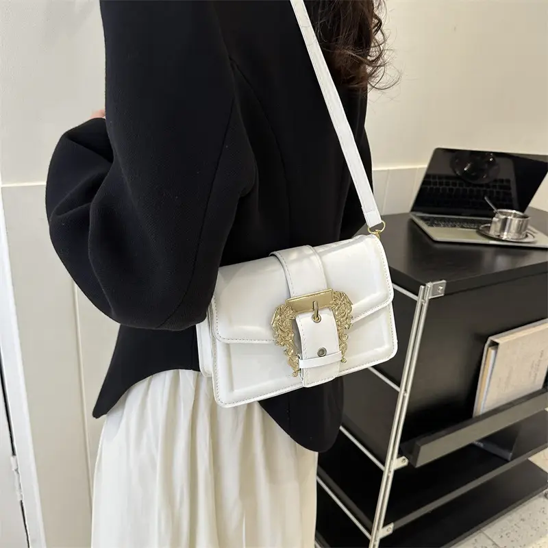 White Fashion Lock Square Shoulder Bag Women 2023 - Image 9