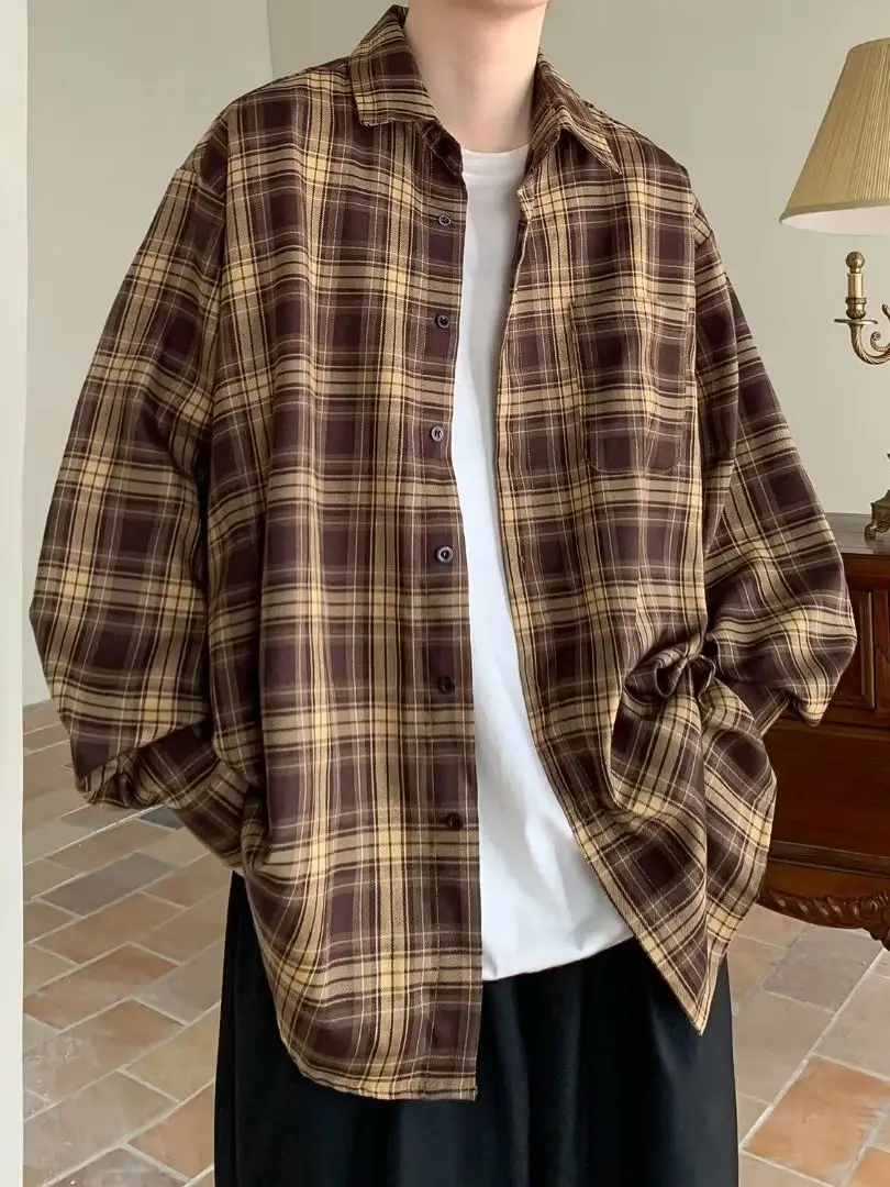 Japanese Plaid Long Sleeve Shirt for Men Spring Autumn - Image 6