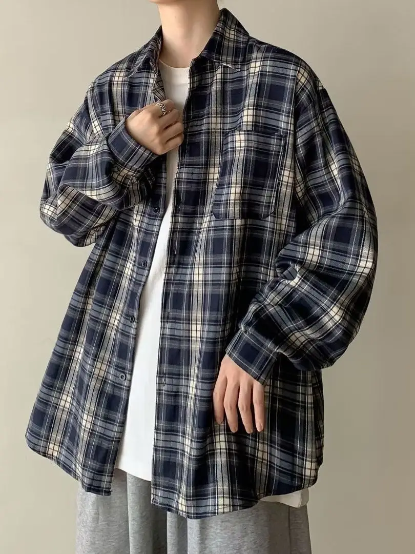 Japanese Plaid Long Sleeve Shirt for Men Spring Autumn - Image 7