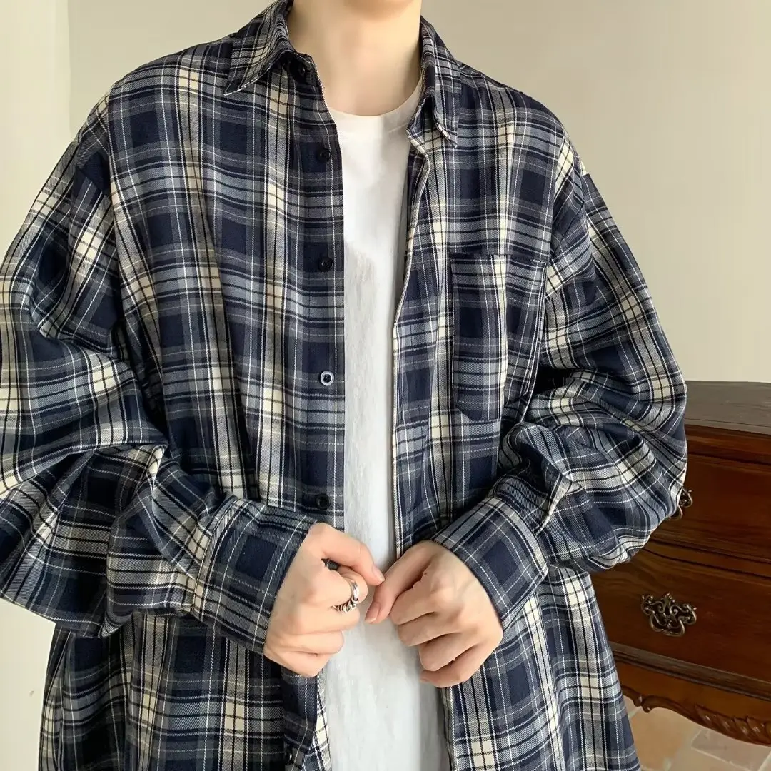 Japanese Plaid Long Sleeve Shirt for Men Spring Autumn — feature 10