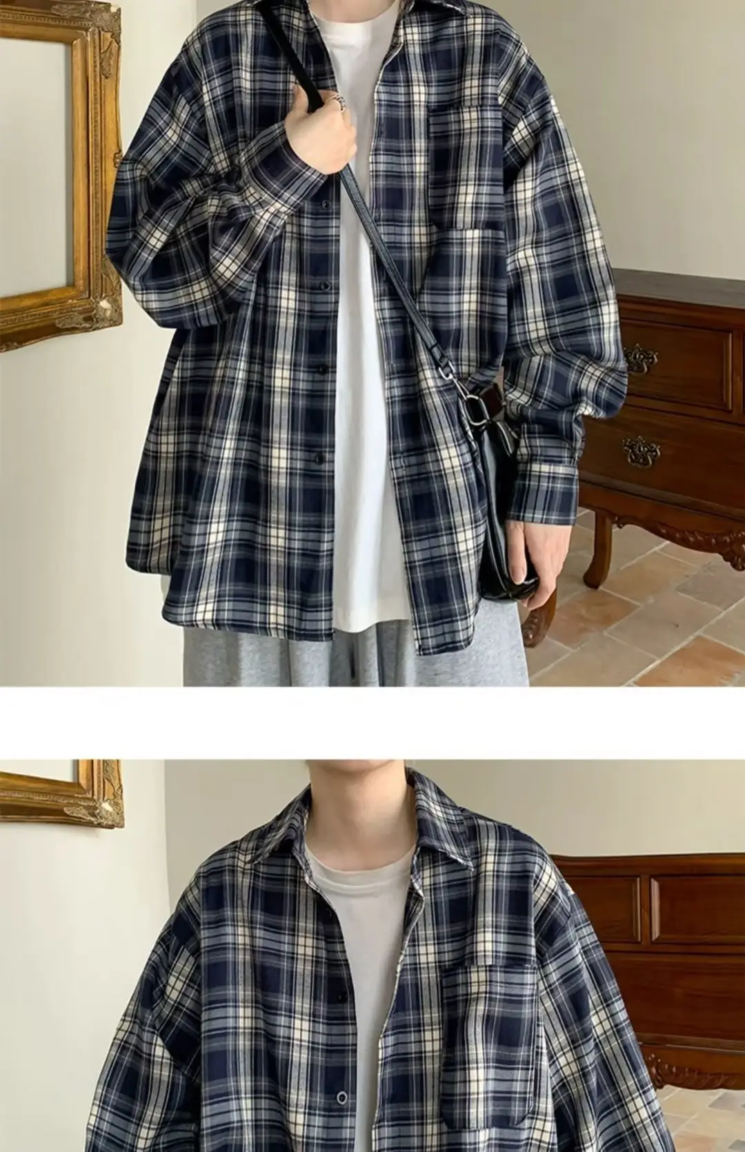 Japanese Plaid Long Sleeve Shirt for Men Spring Autumn — feature 12