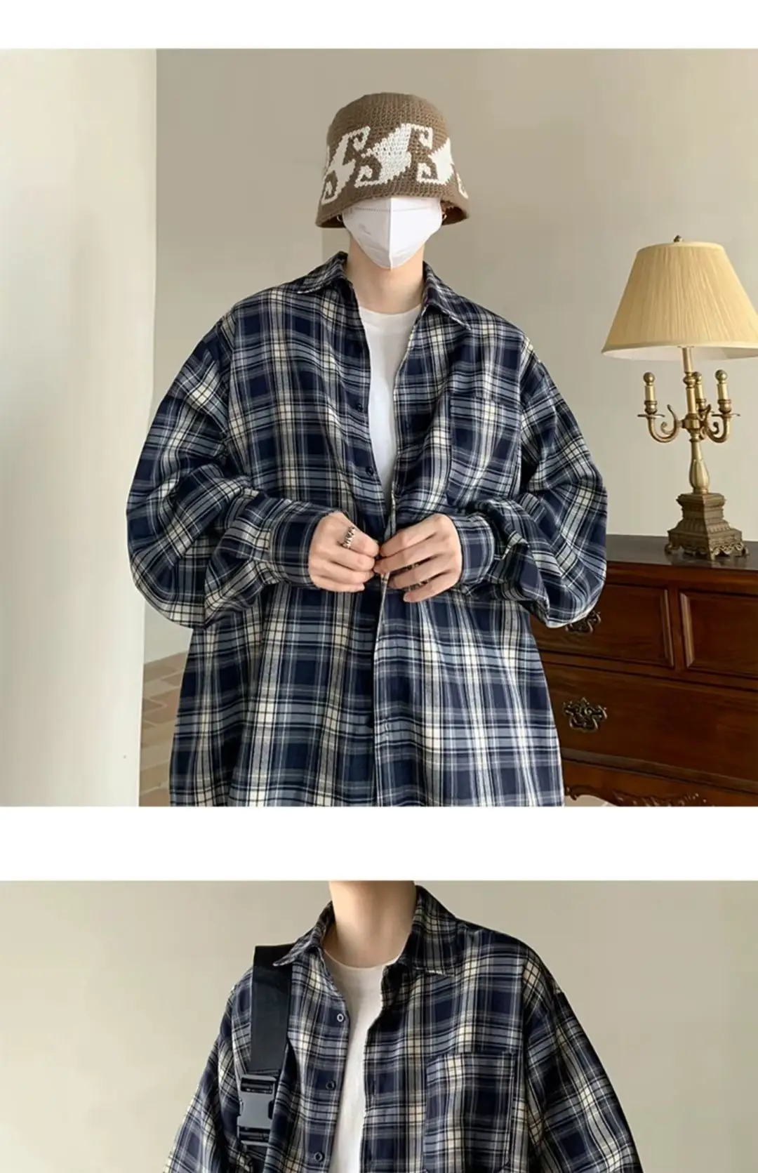 Japanese Plaid Long Sleeve Shirt for Men Spring Autumn — feature 14