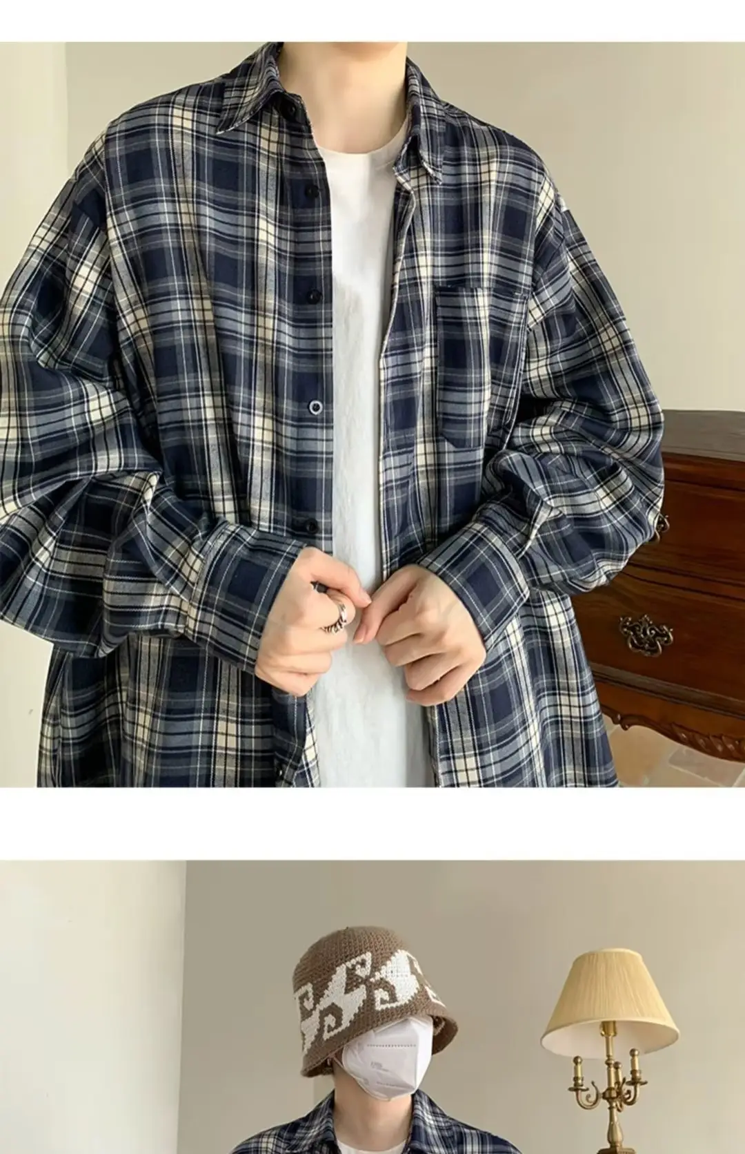 Japanese Plaid Long Sleeve Shirt for Men Spring Autumn — feature 16