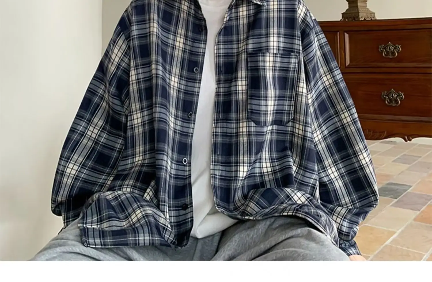 Japanese Plaid Long Sleeve Shirt for Men Spring Autumn — feature 17