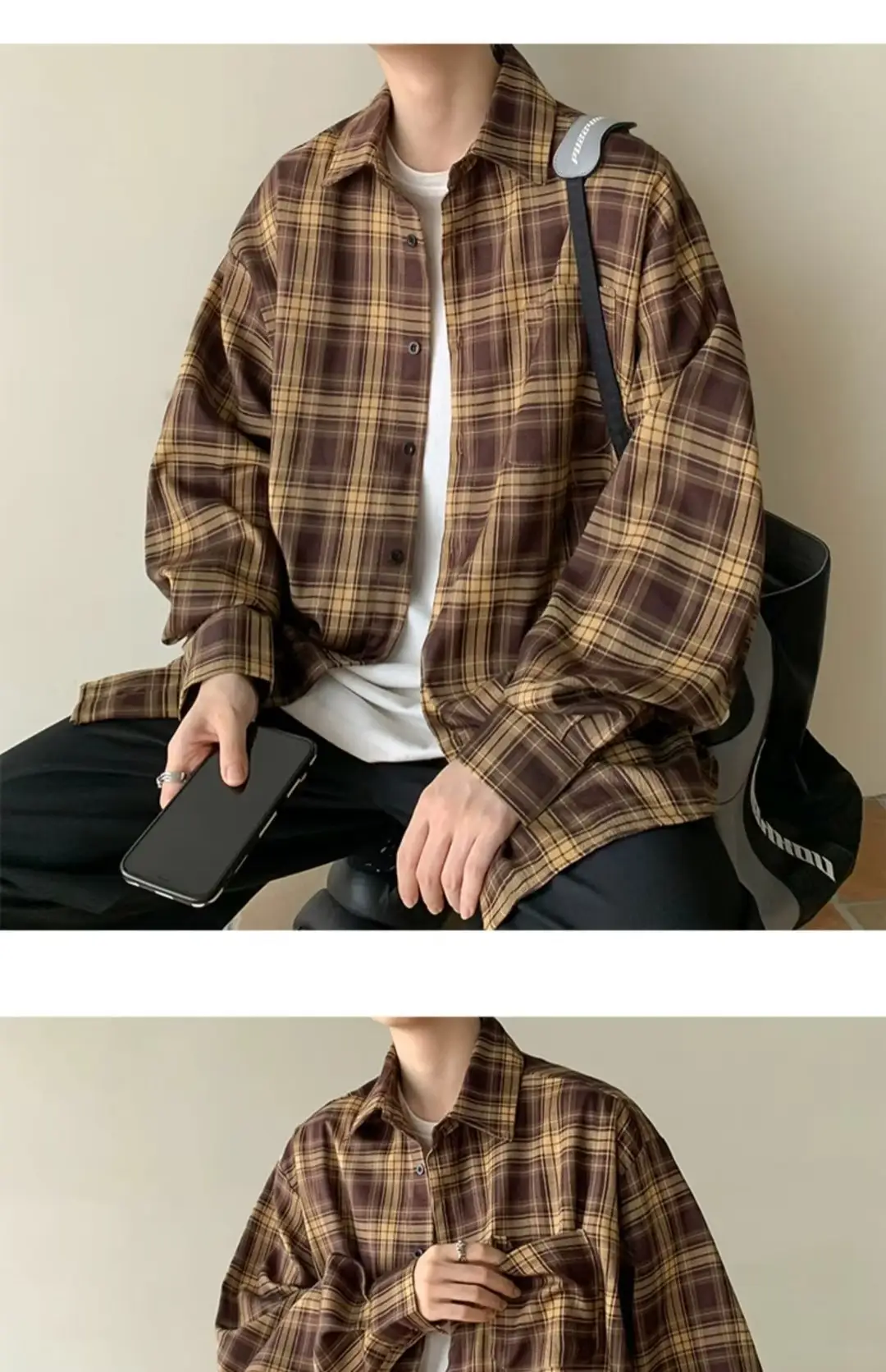 Japanese Plaid Long Sleeve Shirt for Men Spring Autumn — feature 18