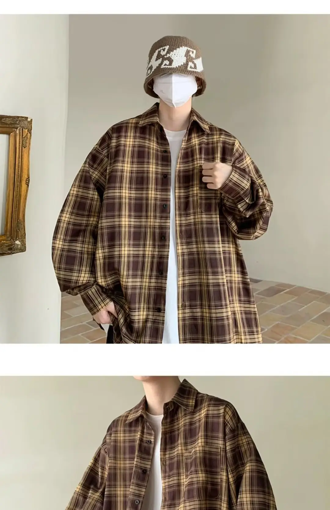 Japanese Plaid Long Sleeve Shirt for Men Spring Autumn — feature 20
