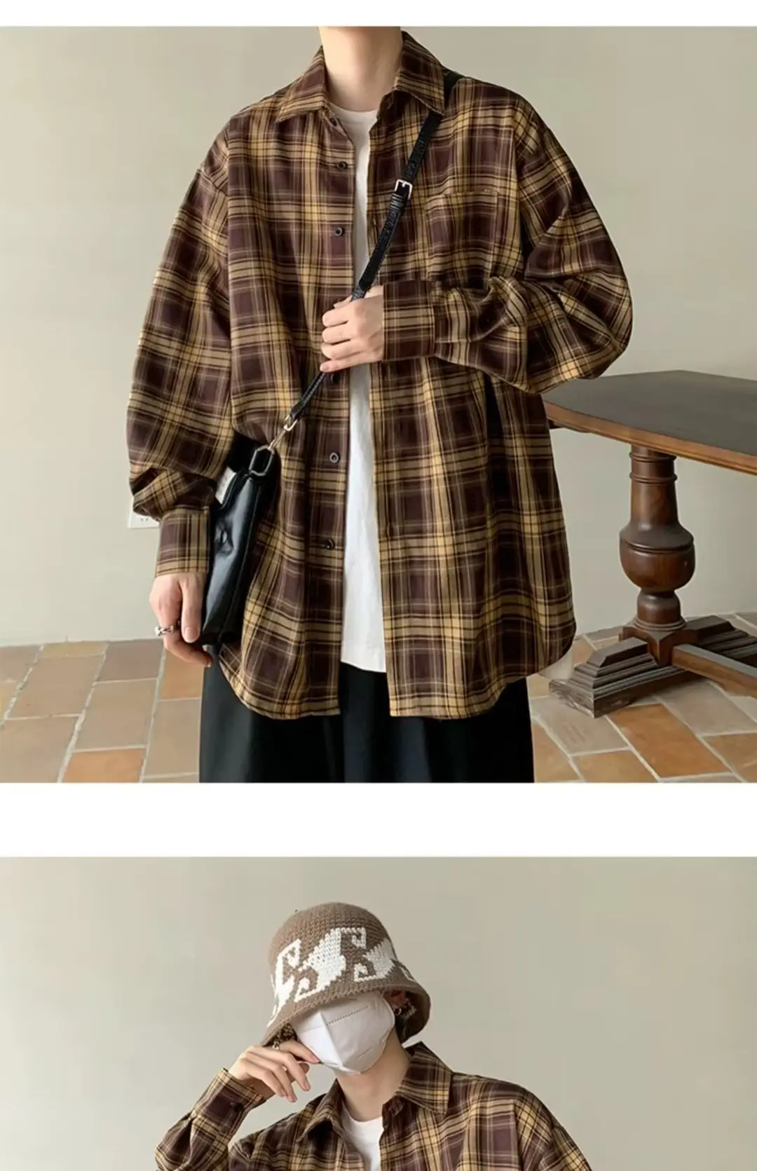 Japanese Plaid Long Sleeve Shirt for Men Spring Autumn — feature 22