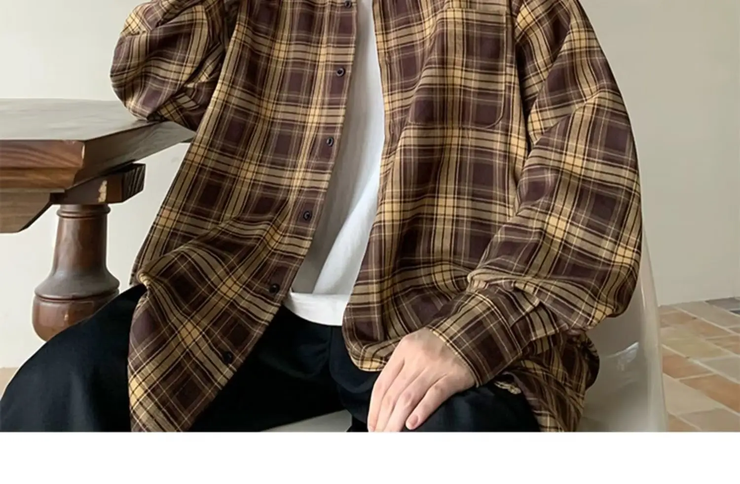 Japanese Plaid Long Sleeve Shirt for Men Spring Autumn — feature 23