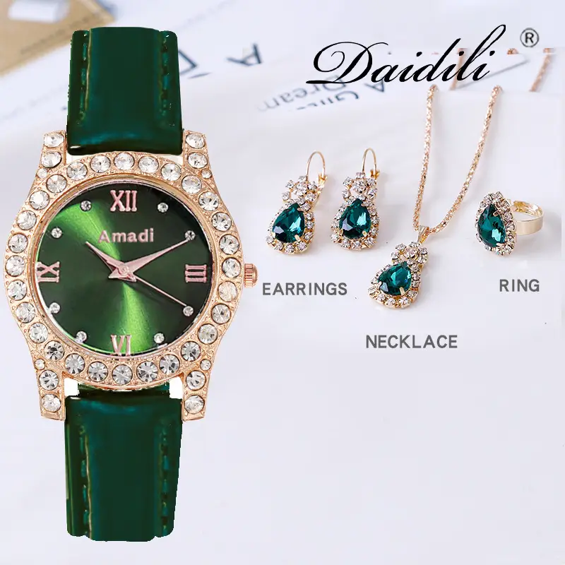Women's Green Diamond Watch & Jewelry Set — feature 17
