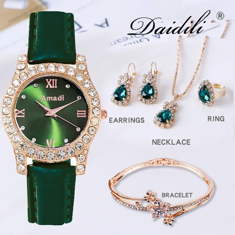 Women's Green Diamond Watch & Jewelry Set — feature 7