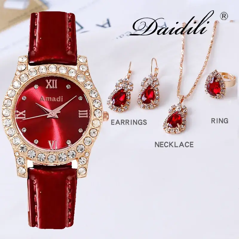 Women's Green Diamond Watch & Jewelry Set - Image 5