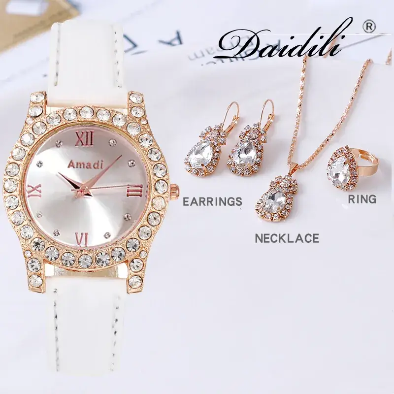 Women's Green Diamond Watch & Jewelry Set - Image 8