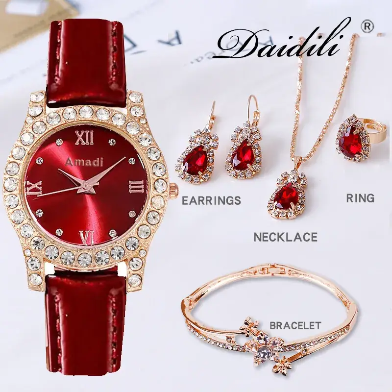 Women's Green Diamond Watch & Jewelry Set - Image 9