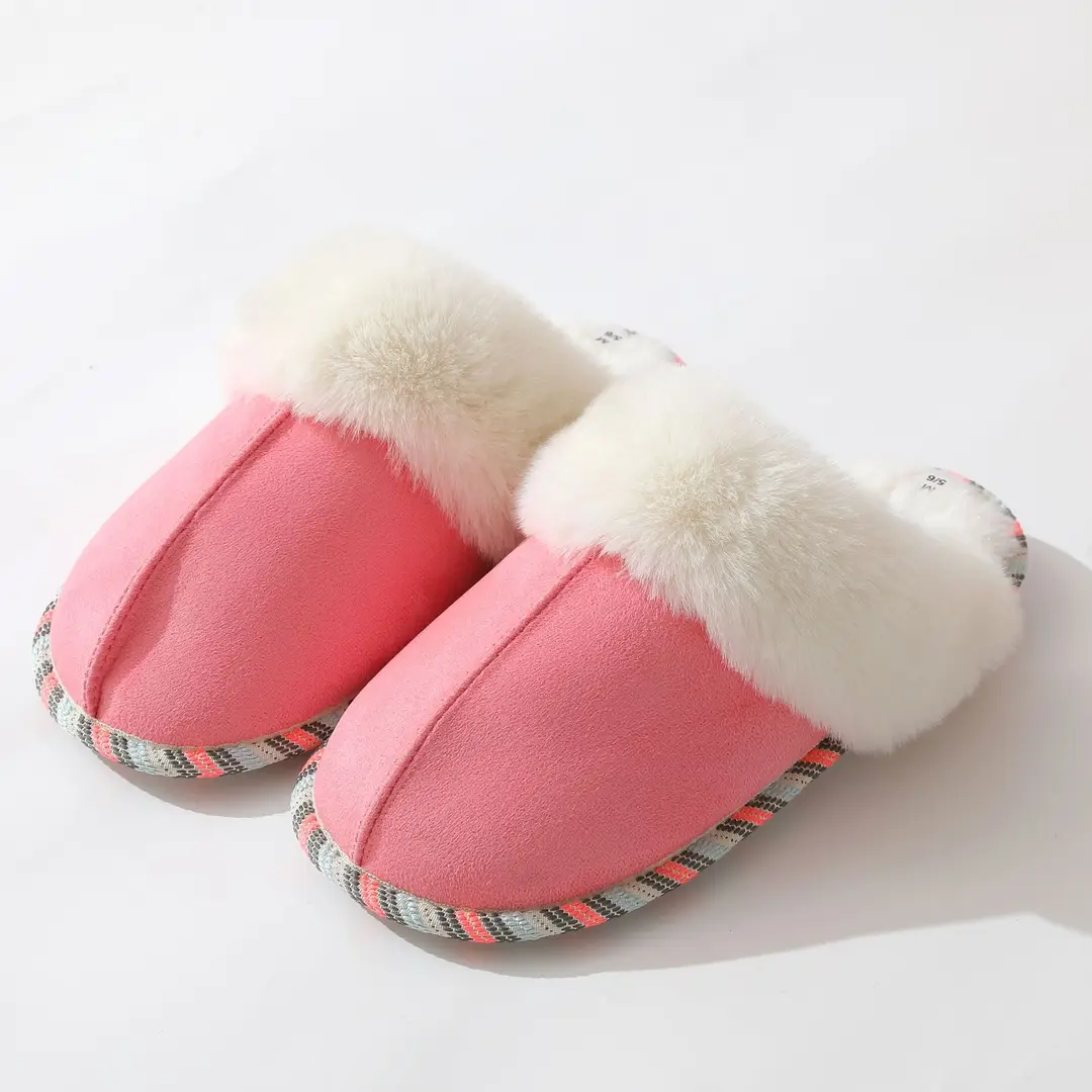 Thickened cross-border e-commerce Amazon fur mouth home slippers men's and women's indoor and outdoor thermal slippers cotton slippers in stock
