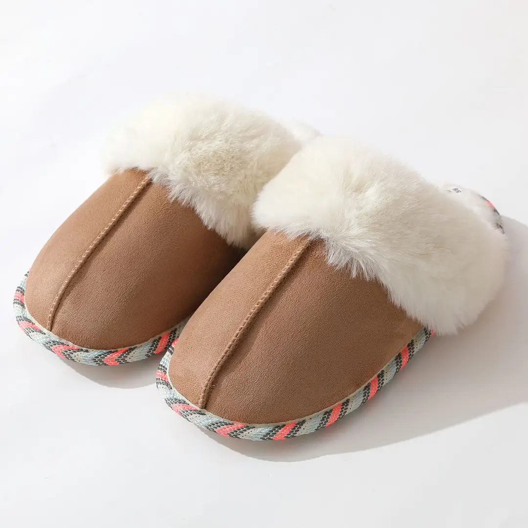 Thickened cross-border e-commerce Amazon fur mouth home slippers men's and women's indoor and outdoor thermal slippers cotton slippers in stock