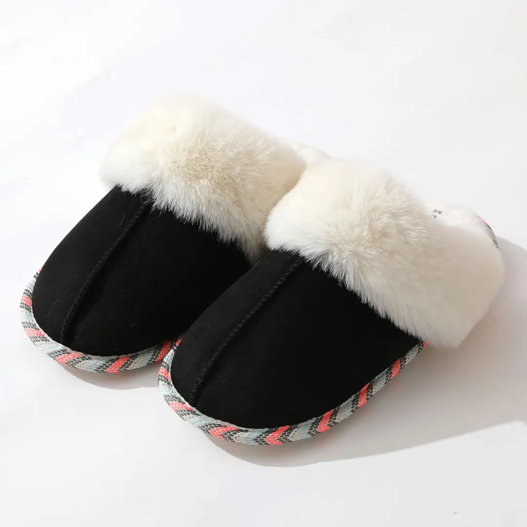 Thickened cross-border e-commerce Amazon fur mouth home slippers men's and women's indoor and outdoor thermal slippers cotton slippers in stock